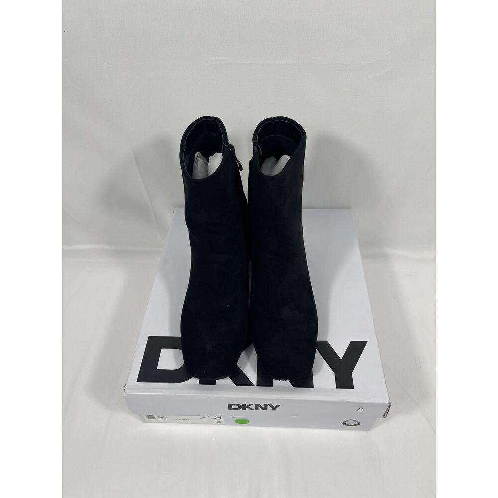 DKNY Caleena Heeled Boot Womens Size 7 Black Ankle Boots Block Heel Suede Modern - Picture 2 of 5